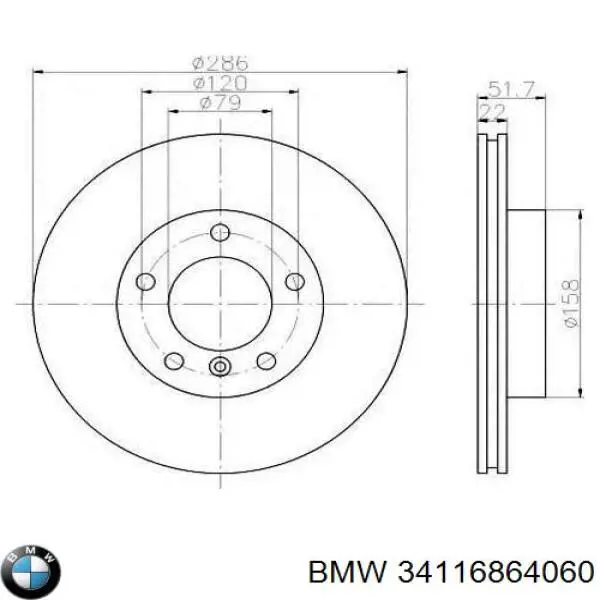 Диск переднього гальма BMW 34116864060 ціна, від 29.32 USD