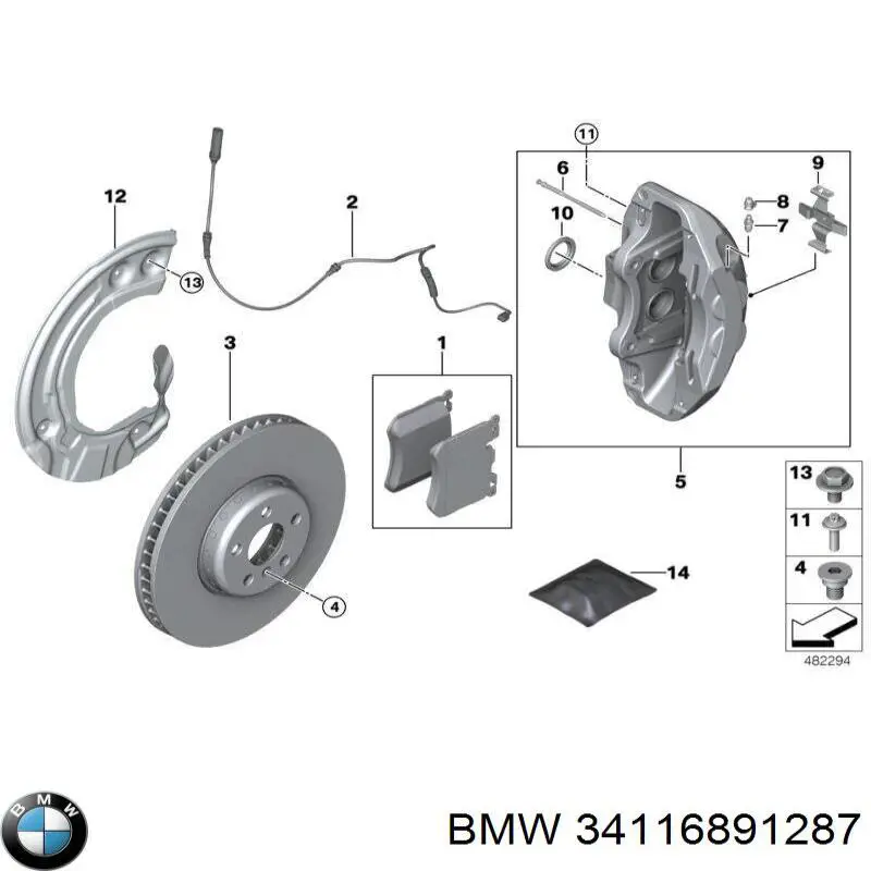 34116891287 BMW Супорт гальмівний, передній, лівий