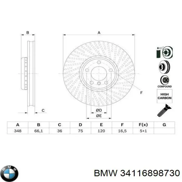 Диск гальмівний передній BMW 34116898730