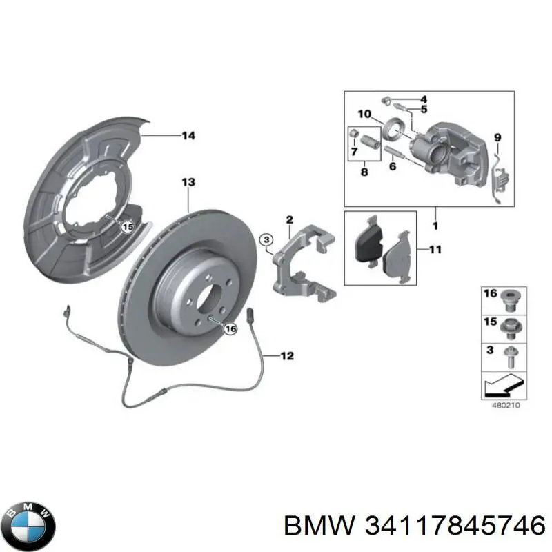 34117845746 BMW Комплект пружинок кріплення дискових колодок, задніх