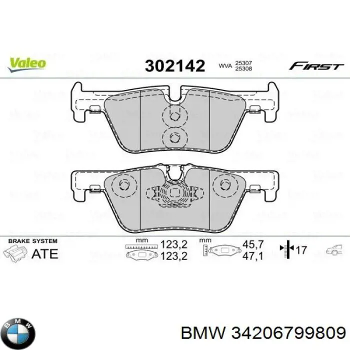 Задні гальмівні колодки 34206799809 BMW
