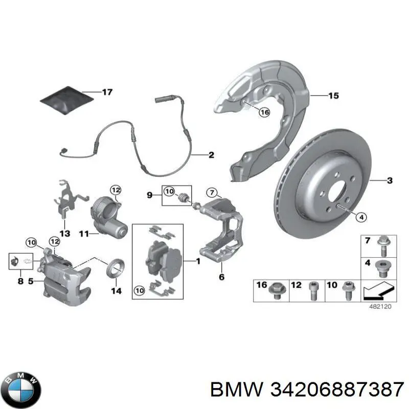 Скоба супорту заднього BMW 34206887387 ціна, від 50.66 USD