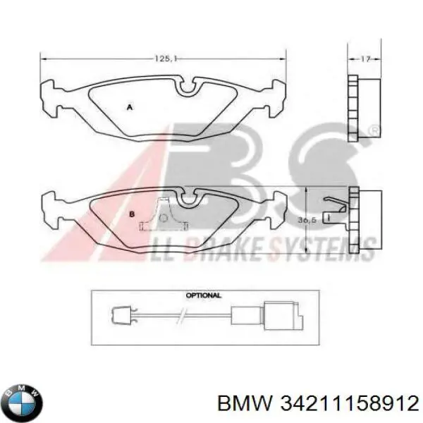Задні гальмівні колодки 34211158912 BMW