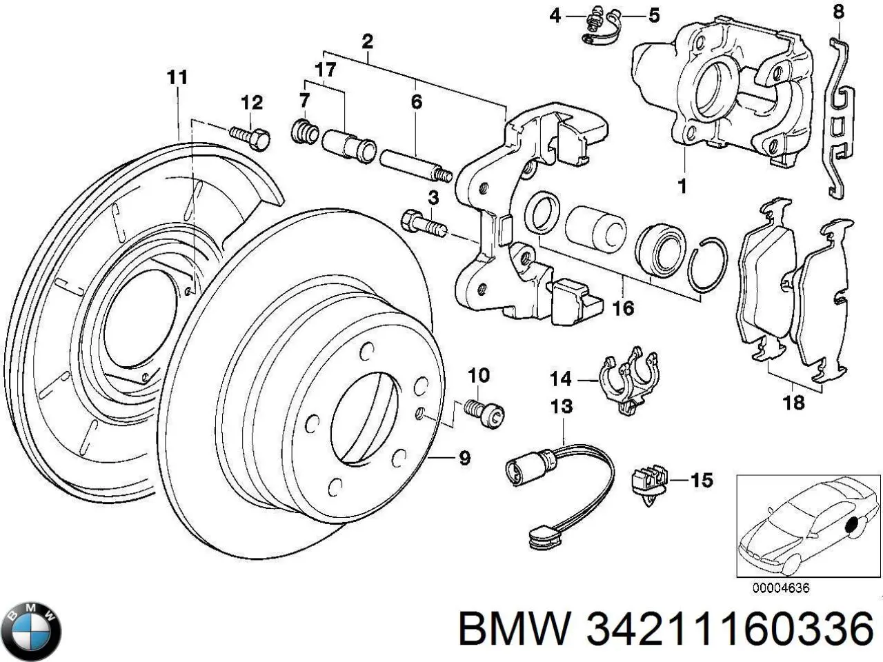 Купити 34211160336 BMW Супорт гальмівного, заднього