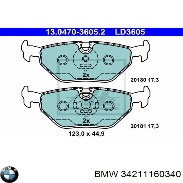 Задні гальмівні колодки BMW 34211160340 ціна, від 25.61 USD