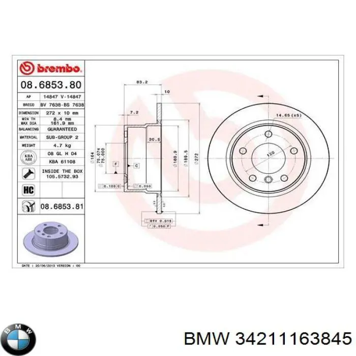 Купити 34211163845 BMW Диск заднього гальма