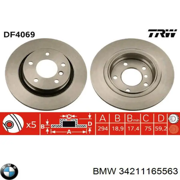 Задні дискові гальма BMW 34211165563 ціна, від 44.01 USD