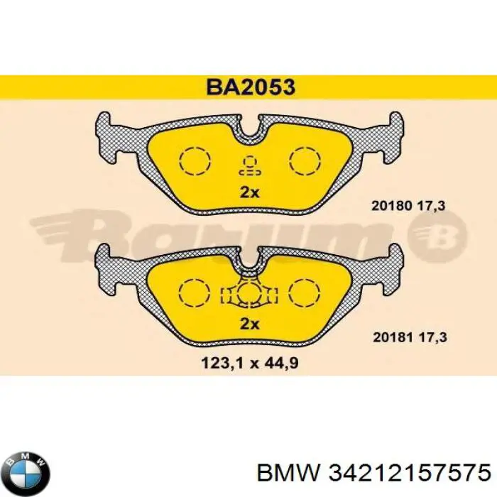 Колодки гальмівні передні, дискові 34212157575 BMW