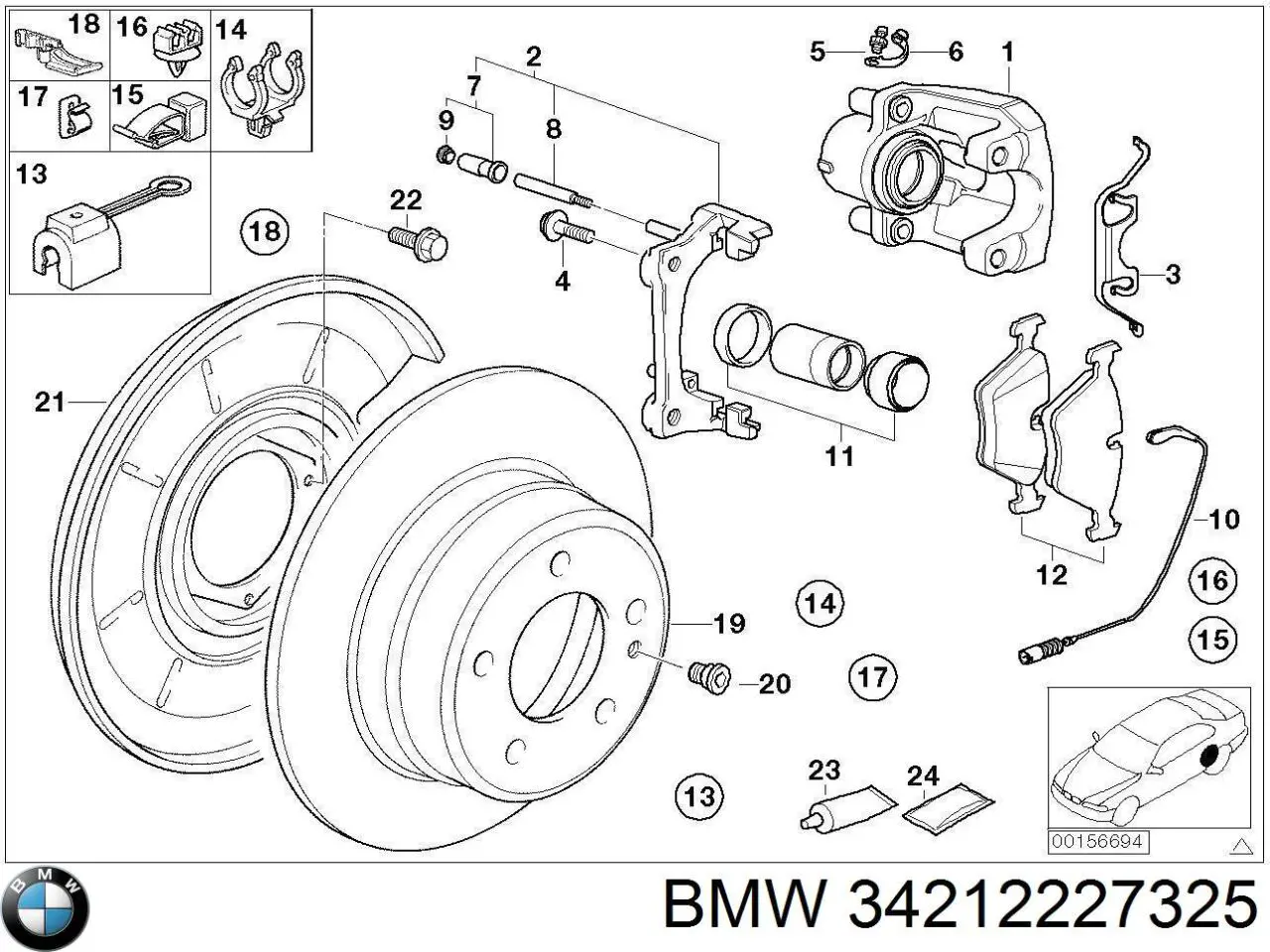 Колодки гальмові задні, дискові 34212227325 BMW