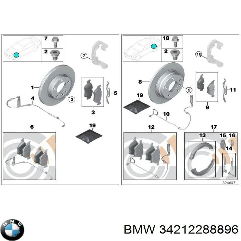 Колодки гальмівні передні, дискові 34212288896 BMW