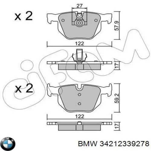 Задні гальмівні колодки BMW 34212339278 ціна, від 29.13 USD