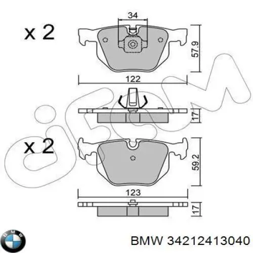 Колодки гальмові задні, дискові 34212413040 BMW