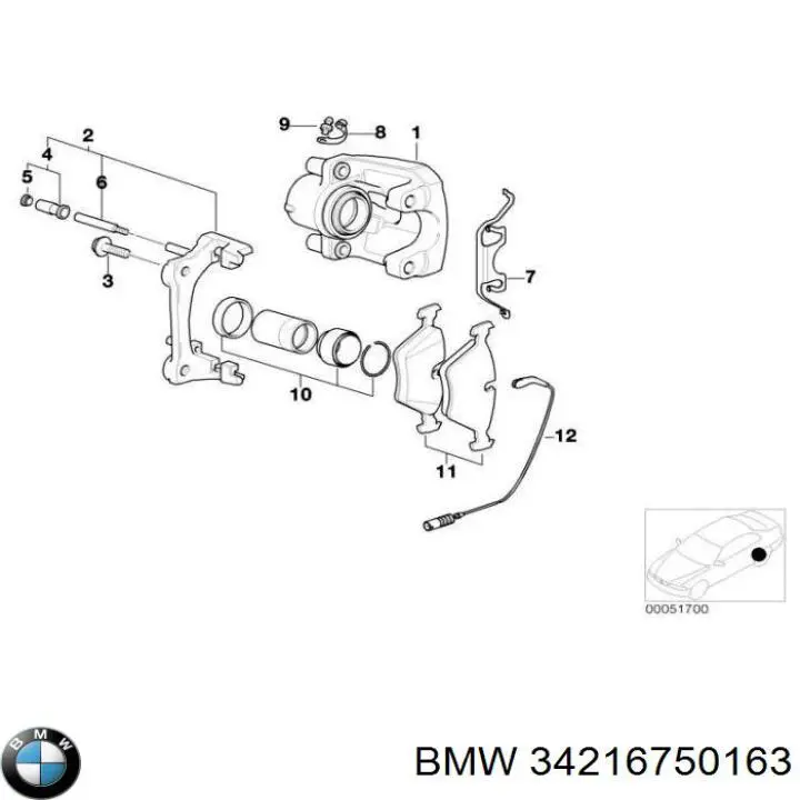 Купити 34216750163 BMW Супорт гальмівного, заднього