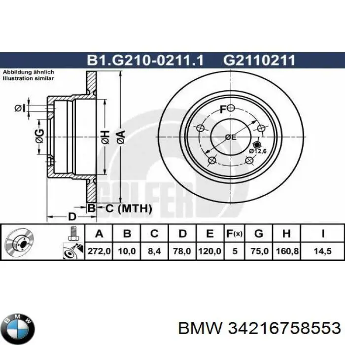 Диск гальмівний задній 34216758553 BMW