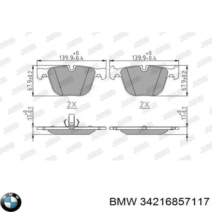 Задні гальмівні колодки 34216857117 BMW