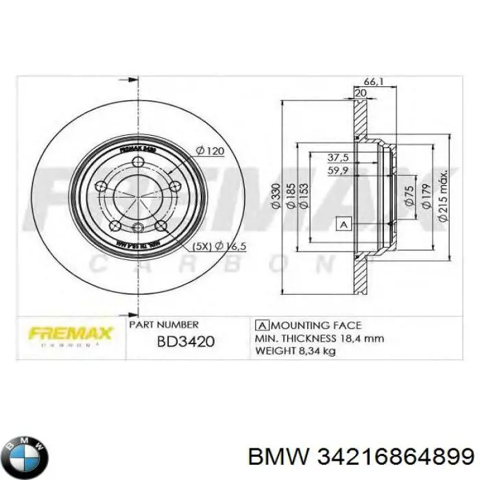 Гальмівні диски 34216864899 BMW