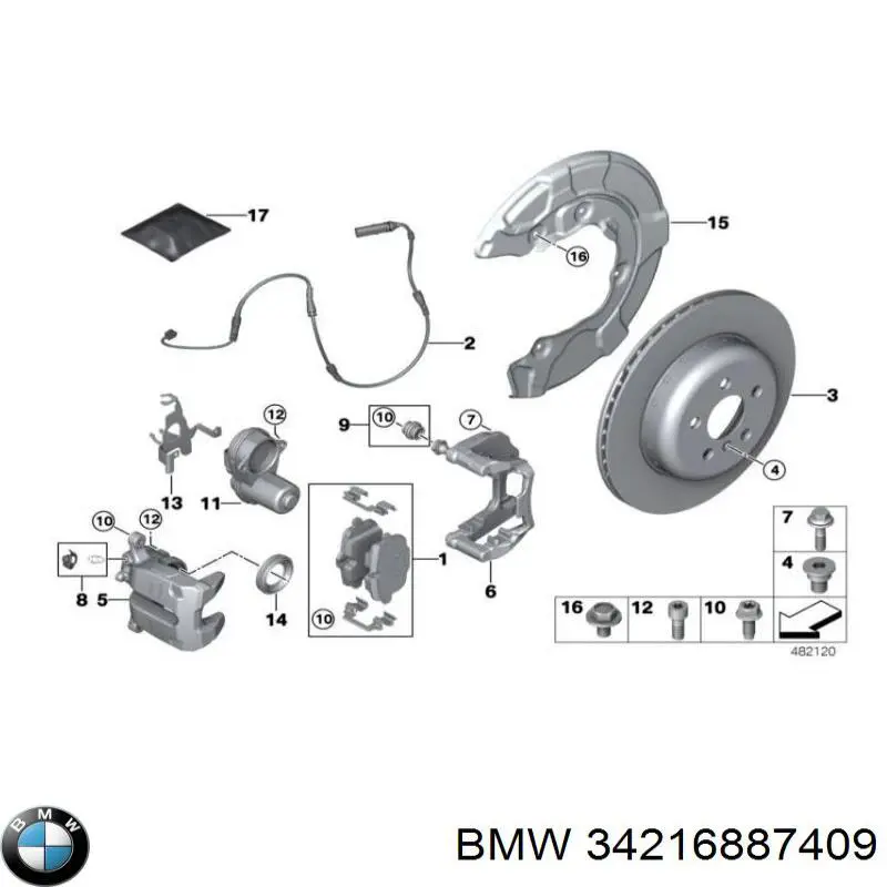 Супорт гальмівний задній лівий BMW 34216887409 ціна, від 316.65 USD