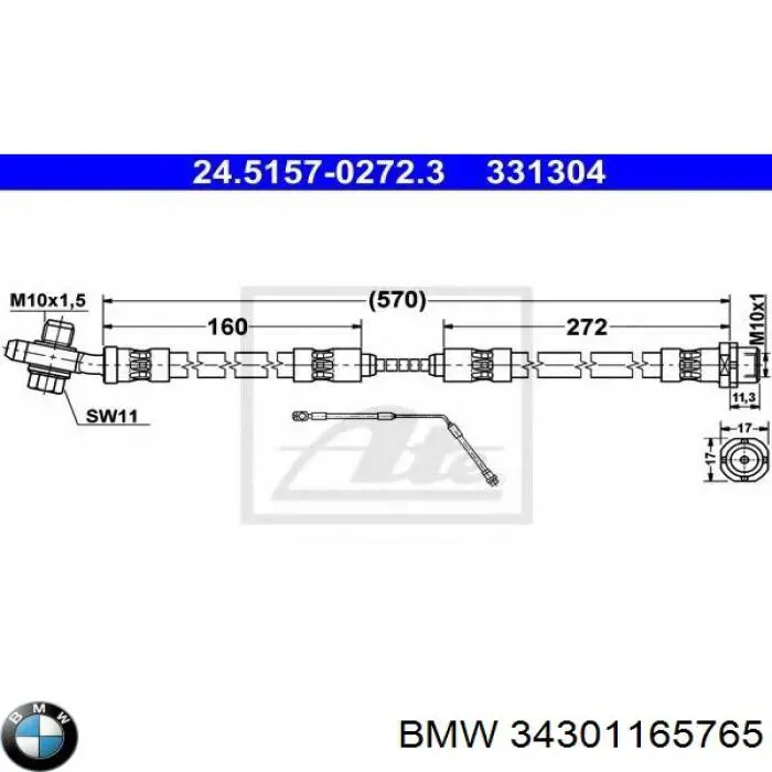 Шланг гальмівний задній, лівий BMW 34301165765 ціна, від 17.17 USD