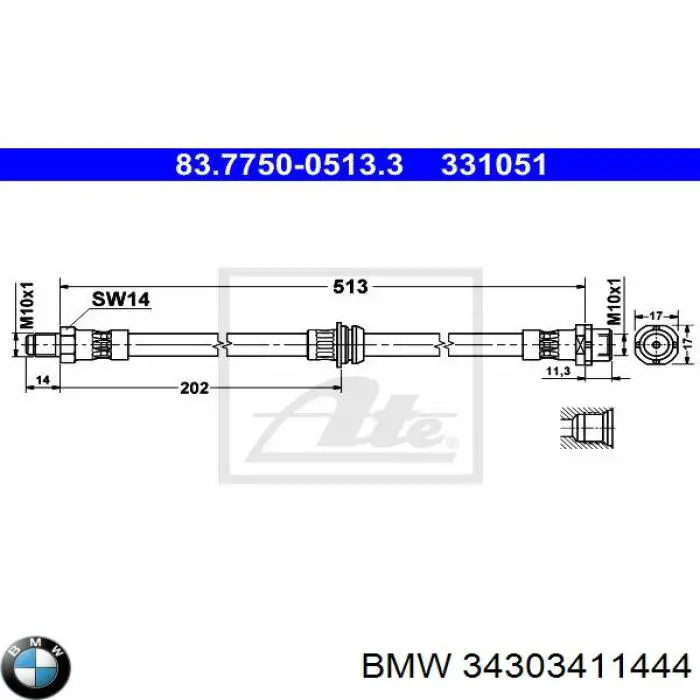 Купити 34303411444 BMW Шланг гальмівний задній