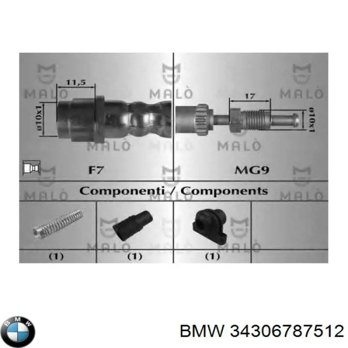 Шланг гальмівний передній BMW 34306787512 ціна, від 8.87 USD