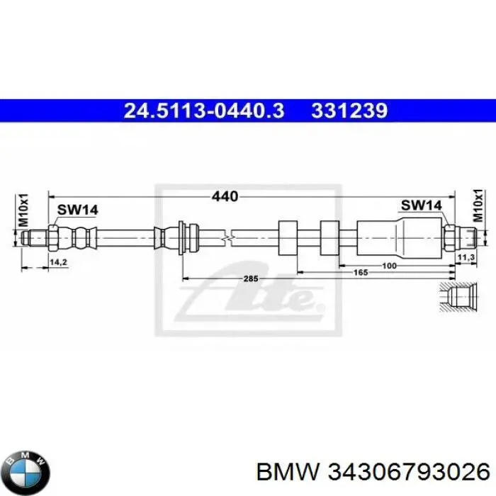 34306793026 BMW Гнучка гальмівна трубка передня