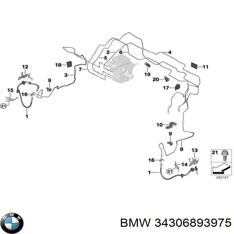 34306893975 BMW Трубка гальмівна передня ліва