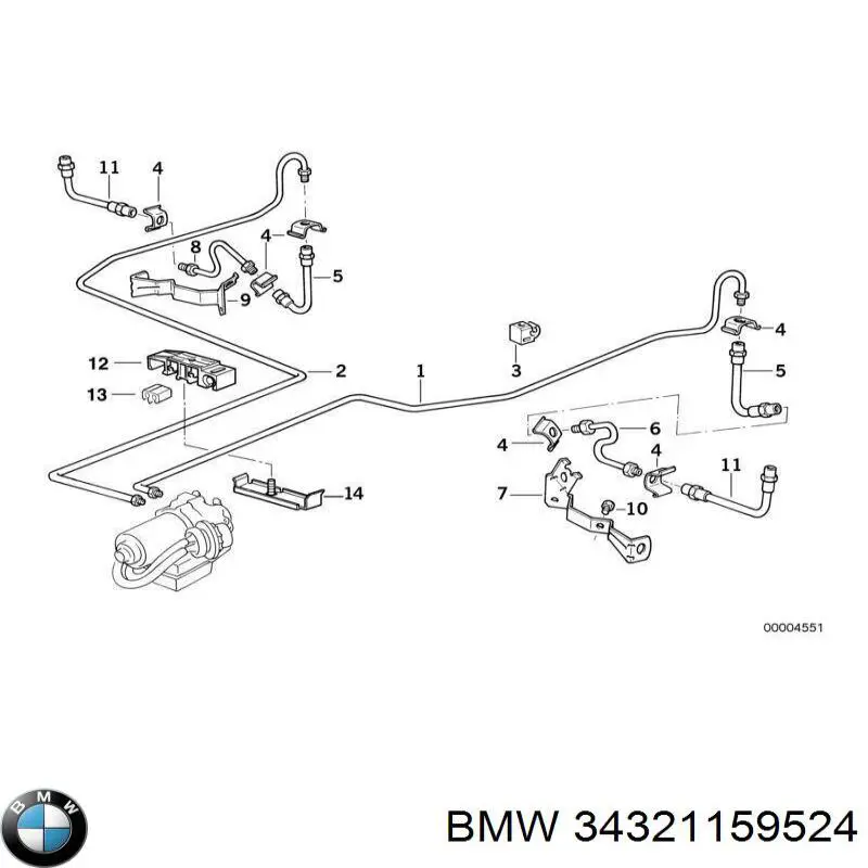 Гнучка гальмівна трубка задня BMW 34321159524