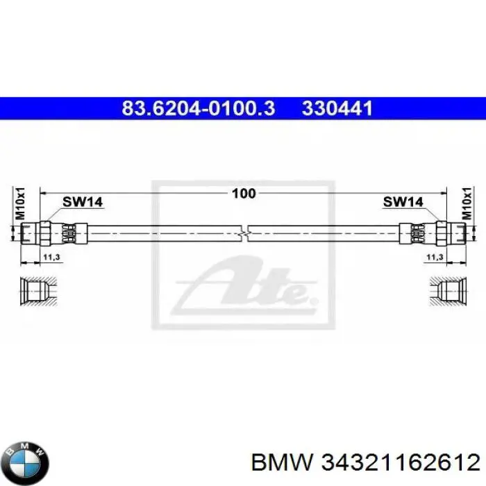 Купити 34321162612 BMW Шланг гальмівний передній, правий