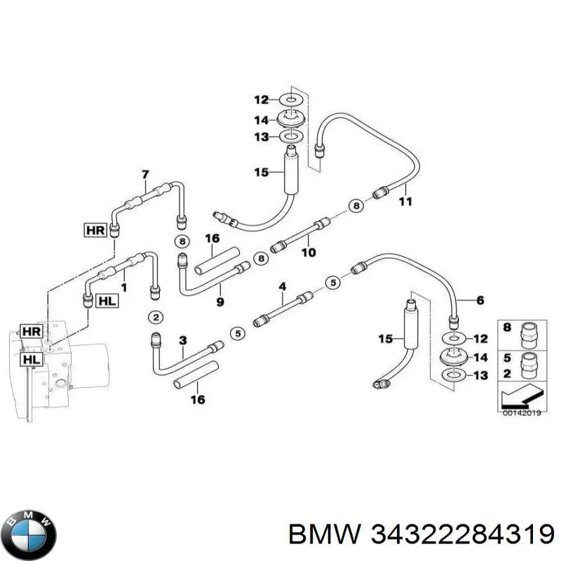 Шланг гальмівний задній BMW 34322284319 ціна, від 20.77 USD