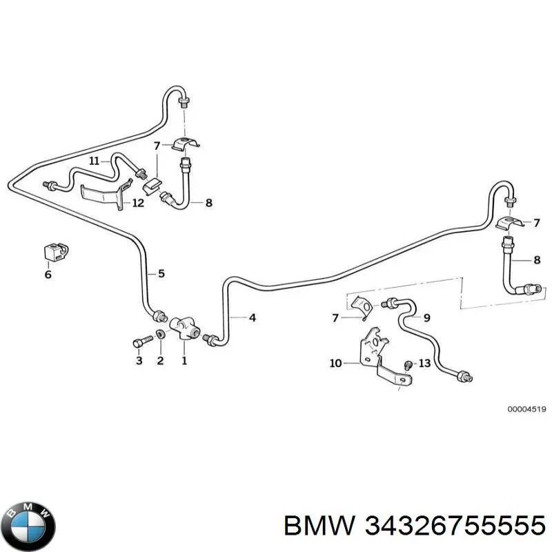Шланг гальмівний задній, правий BMW 34326755555 ціна, від 42.26 USD