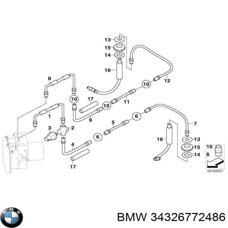 Шланг гальмівний задній, правий 34326772486 BMW