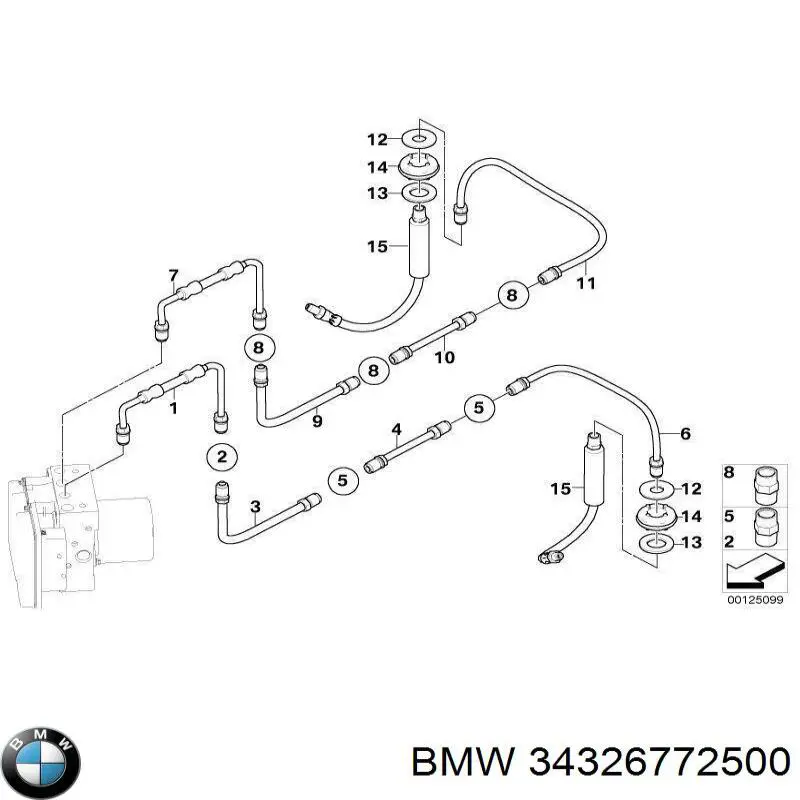 34326772500 BMW Шланг гальмівний задній, правий