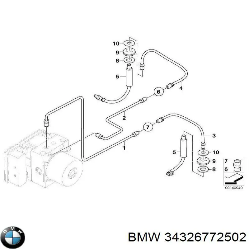 Шланг гальмівний задній, правий 34326772502 BMW