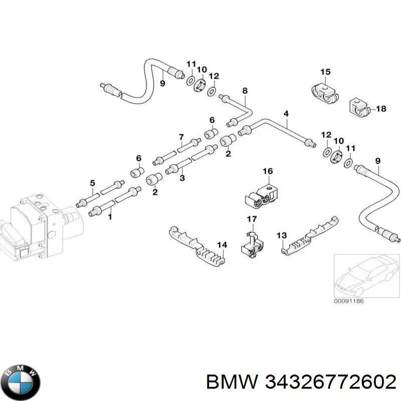 Шланг гальмівний задній, правий BMW 34326772602 ціна, від 20.27 USD