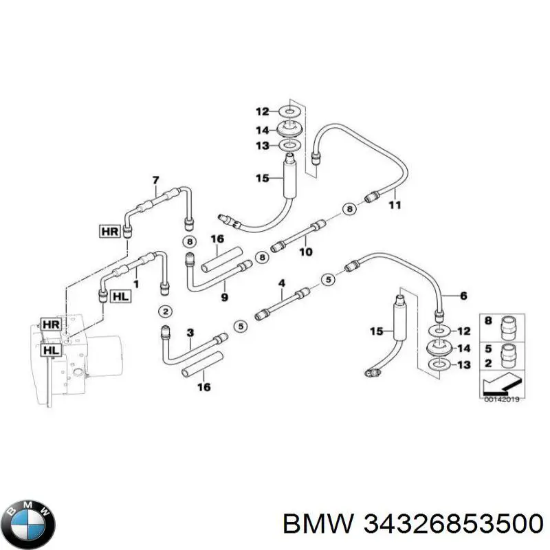 Шланг гальмівний задній, правий 34326853500 BMW