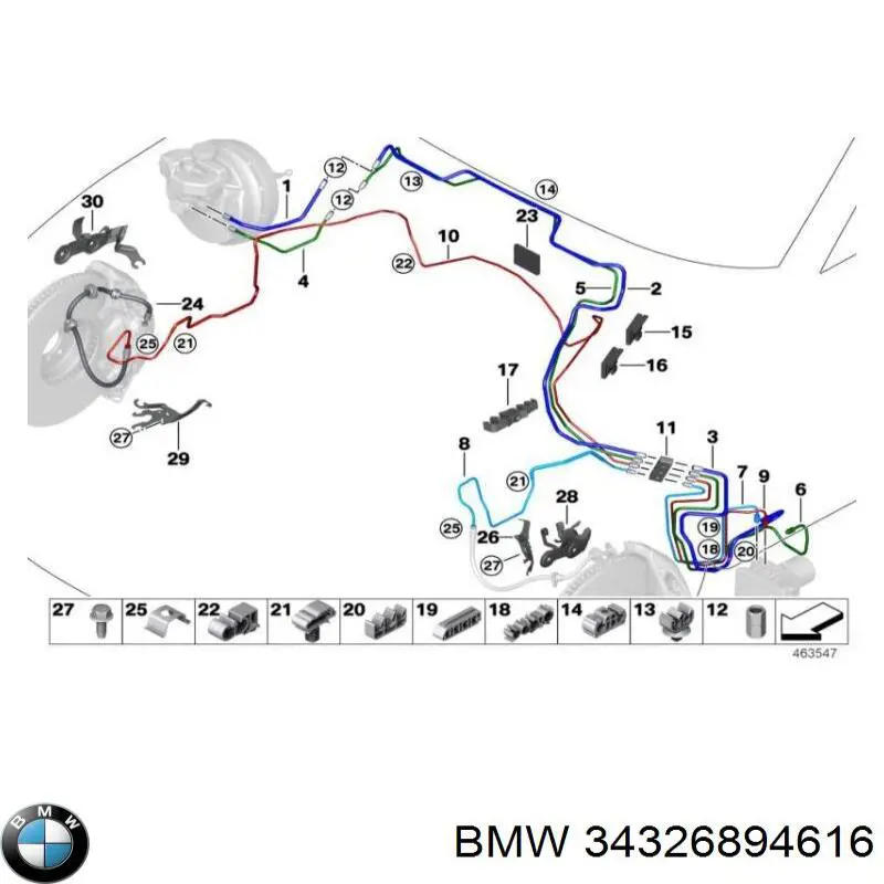 34326894616 BMW Трубка гальмівна передня ліва