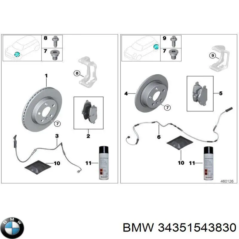 Датчик зносу гальмівних колодок, передній правий BMW 34351543830 ціна, від 20.79 USD
