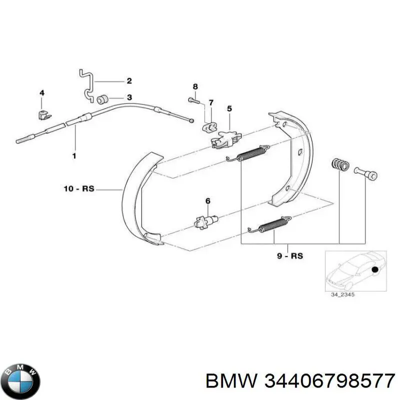 Трос ручного гальма задній, правий/лівий 34406798577 BMW