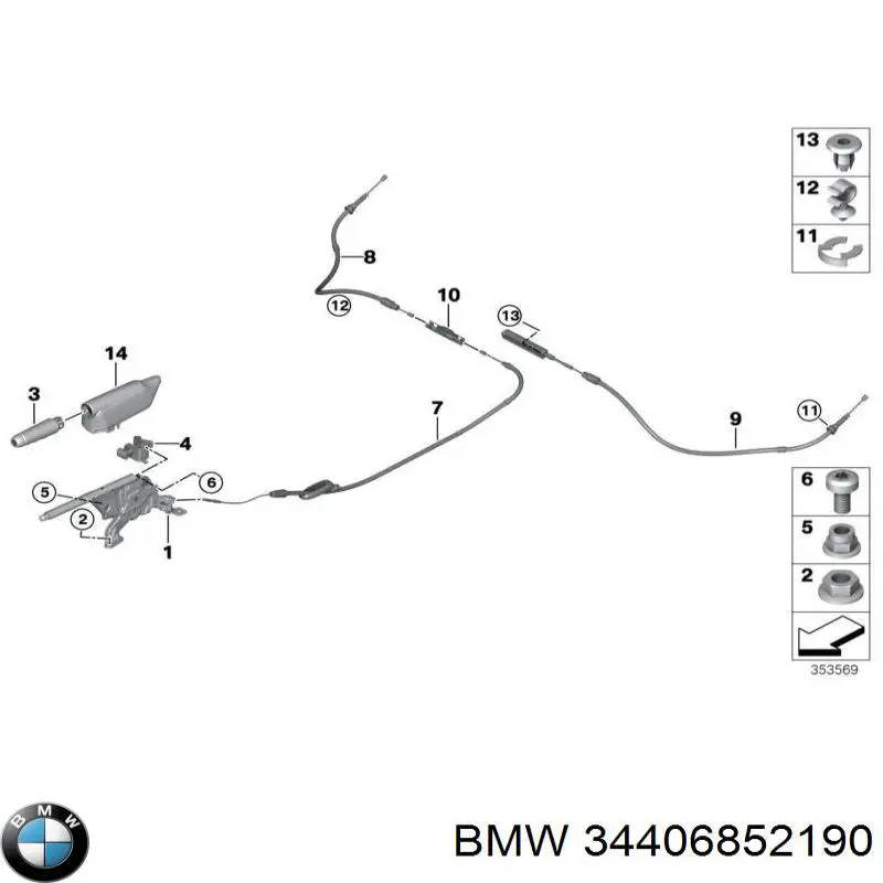 Трос стоянкового гальма задній правий BMW 34406852190 ціна, від 28.41 USD