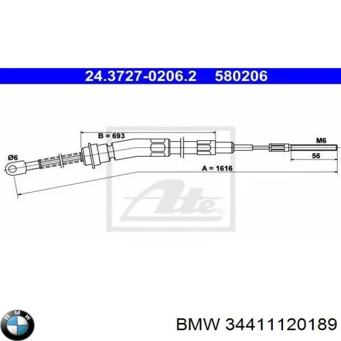34411120189 BMW Трос ручного гальма задній, правий/лівий