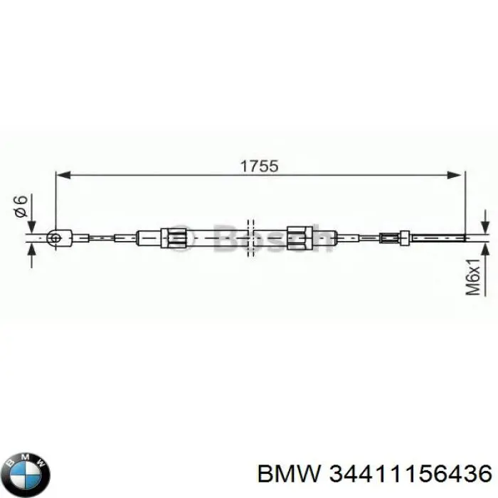 Трос ручного гальма задній, правий/лівий 34411156436 BMW