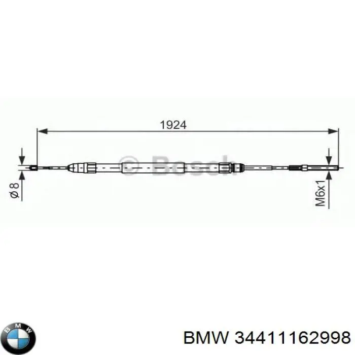 Трос ручного гальма задній, лівий 34411162998 BMW