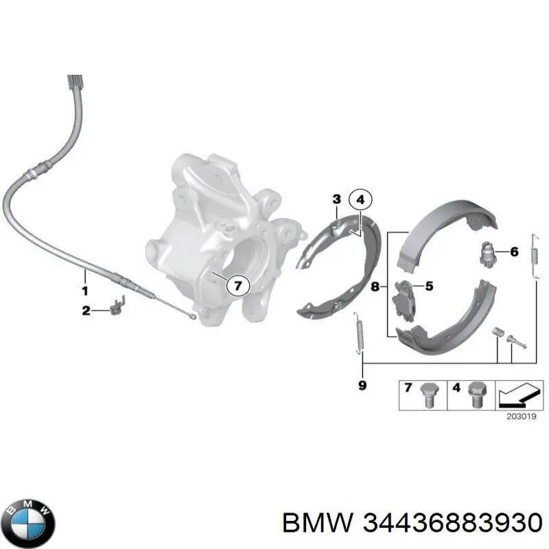 Трос ручного гальма задній, правий 34436883930 BMW