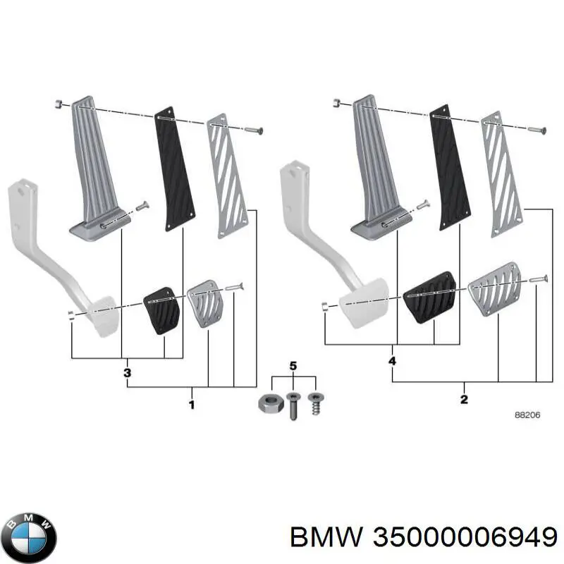 Накладка педалей, комплект BMW 35000006949 ціна, від 120.60 USD