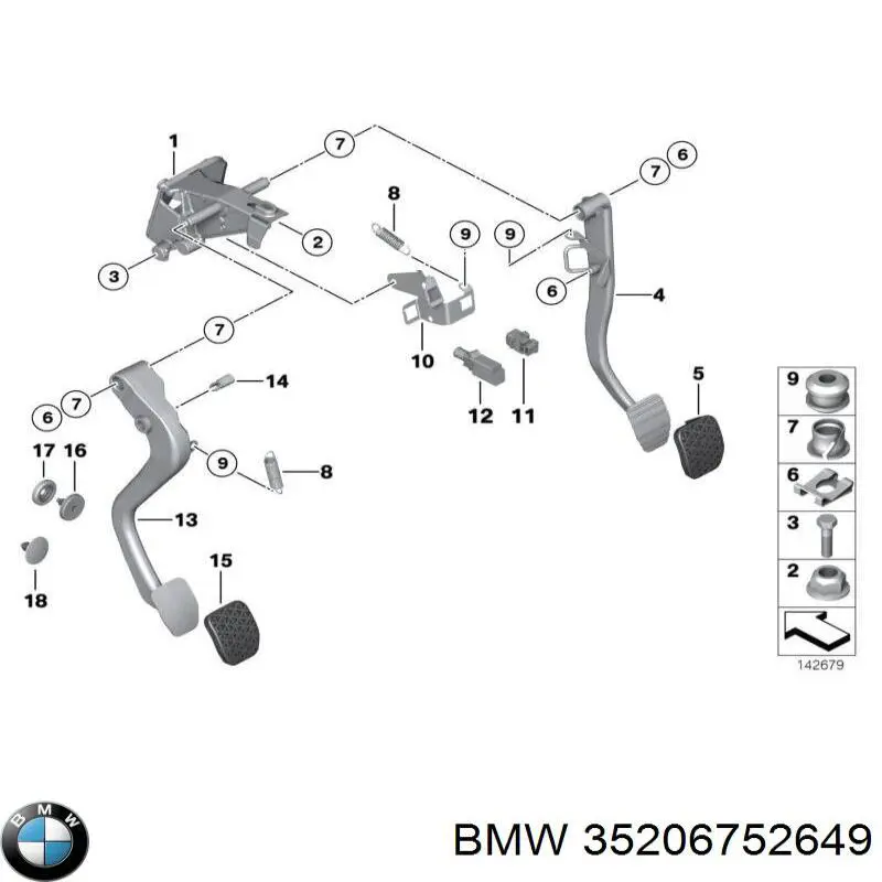 Педаль гальма BMW 35206752649 ціна, від 10.14 USD