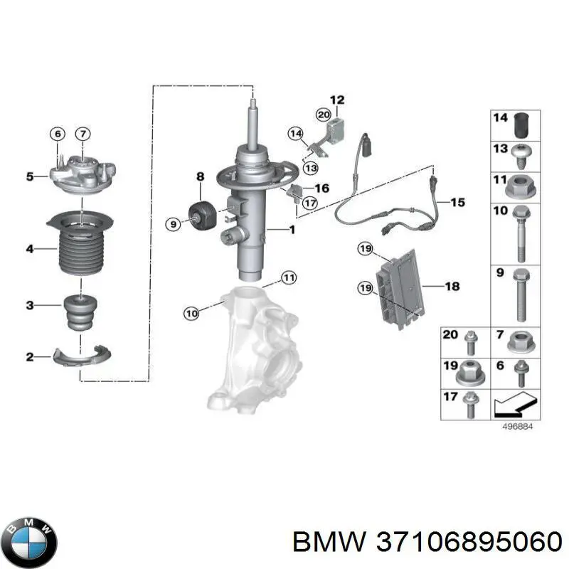 Амортизатор передній, правий BMW 37106895060 ціна, від 330.14 USD