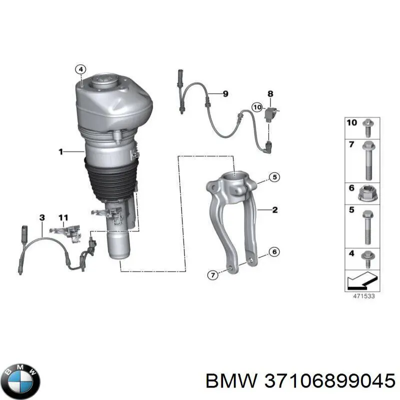 Амортизатор передньої підвіски, лівий BMW 37107915949 ціна, від 2970.45 USD