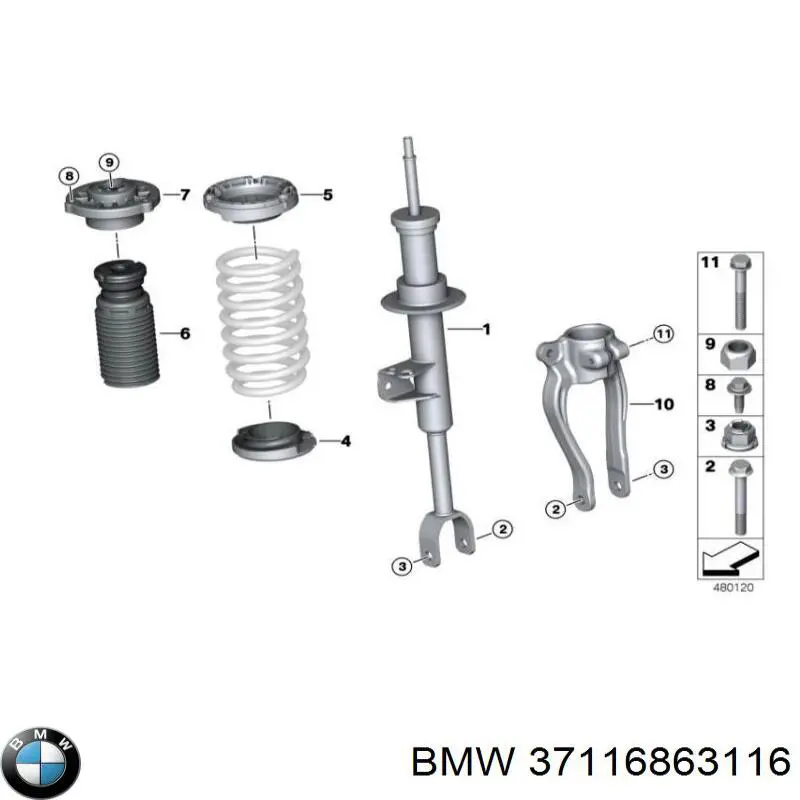 Амортизатор передній, правий 37116863116 BMW