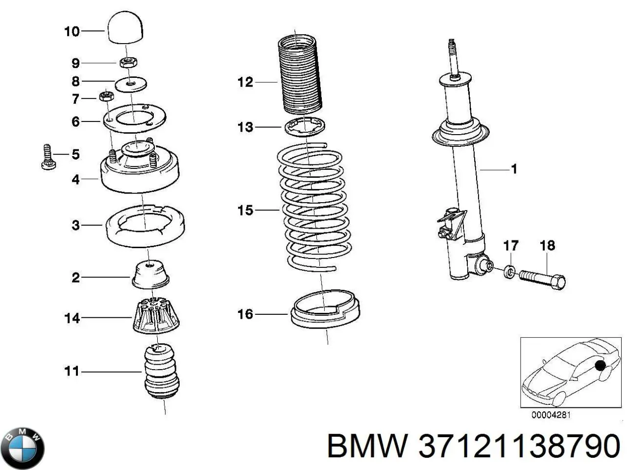 Амортизатор задній, правий 37121138790 BMW