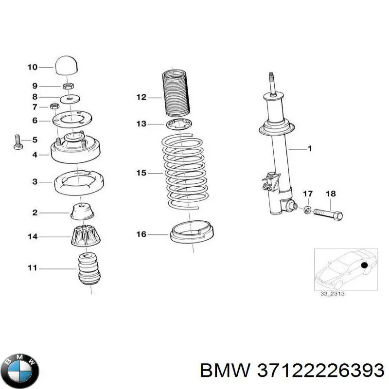 Амортизатор задній, лівий BMW 37122226393 ціна, від 953.55 USD